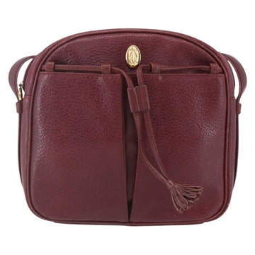 CARTIER Must Line Shoulder Bag Leather Bordeaux Gold Auth 152940 - 0