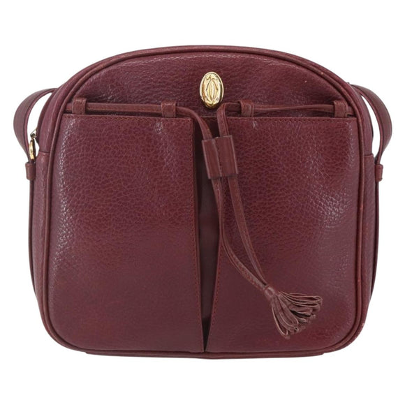 CARTIER Must Line Shoulder Bag Leather Bordeaux Gold Auth 152940