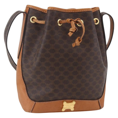 CELINE Macadam Canvas Shoulder Bag PVC Leather Brown Gold Auth 152941