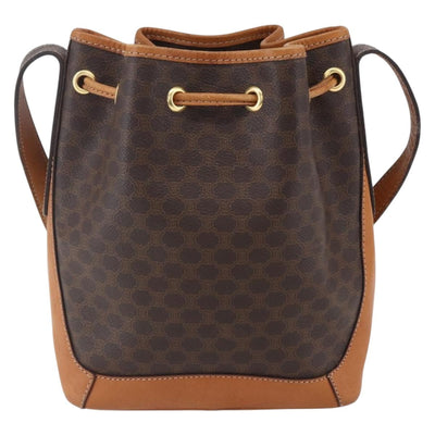 CELINE Macadam Canvas Shoulder Bag PVC Leather Brown Gold Auth 152941 - 0