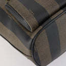 FENDI Pecan Canvas Backpack PVC Brown Black gold Auth 152942-17