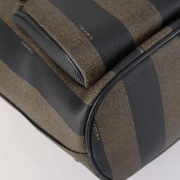 FENDI Pecan Canvas Backpack PVC Brown Black gold Auth 152942