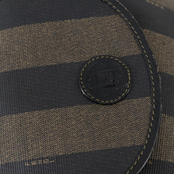 FENDI Pecan Canvas Backpack PVC Brown Black gold Auth 152942