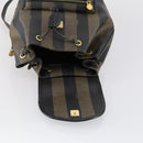 FENDI Pecan Canvas Backpack PVC Brown Black gold Auth 152942-10