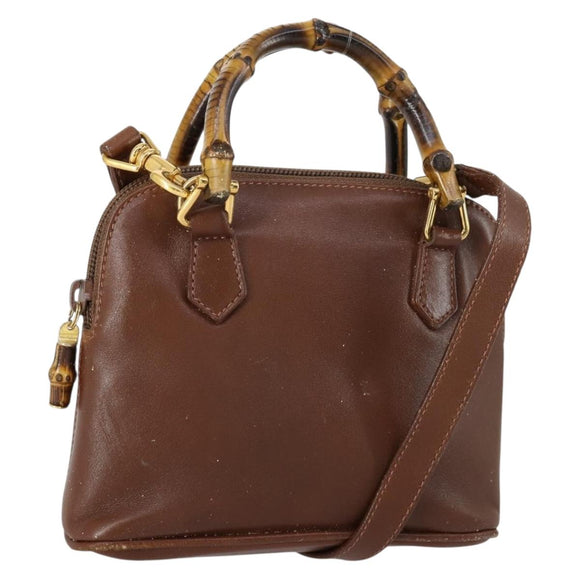 GUCCI Bamboo Hand Bag Leather 2way Brown Gold 007 1014 0231 Auth 152943