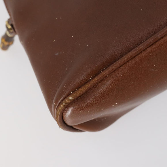 GUCCI Bamboo Hand Bag Leather 2way Brown Gold 007 1014 0231 Auth 152943