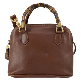 GUCCI Bamboo Hand Bag Leather 2way Brown Gold 007 1014 0231 Auth 152943 - 0