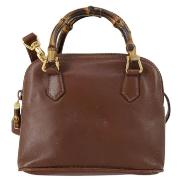 GUCCI Bamboo Hand Bag Leather 2way Brown Gold 007 1014 0231 Auth 152943 - 0