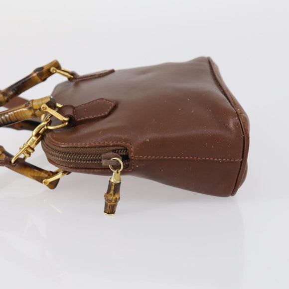 GUCCI Bamboo Hand Bag Leather 2way Brown Gold 007 1014 0231 Auth 152943