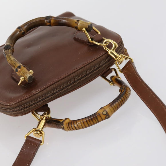 GUCCI Bamboo Hand Bag Leather 2way Brown Gold 007 1014 0231 Auth 152943