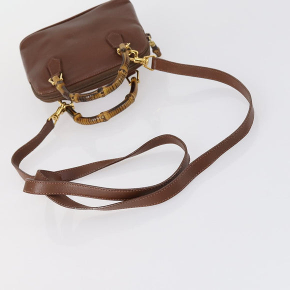 GUCCI Bamboo Hand Bag Leather 2way Brown Gold 007 1014 0231 Auth 152943