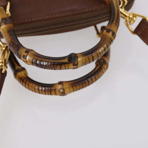 GUCCI Bamboo Hand Bag Leather 2way Brown Gold 007 1014 0231 Auth 152943