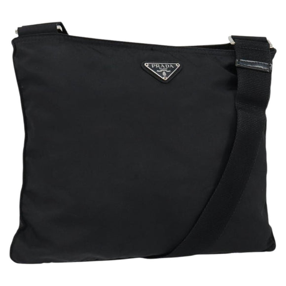 PRADA Shoulder Bag Nylon Black Silver Auth 152945A