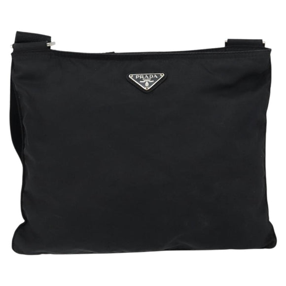 PRADA Shoulder Bag Nylon Black Silver Auth 152945A
