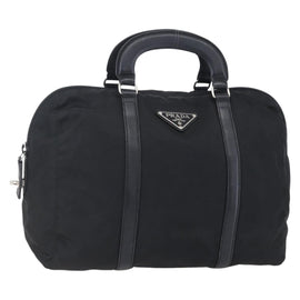 PRADA Hand Bag Nylon Black Silver Auth 152947