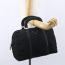 PRADA Hand Bag Nylon Black Silver Auth 152947-23