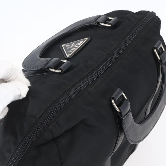 PRADA Hand Bag Nylon Black Silver Auth 152947