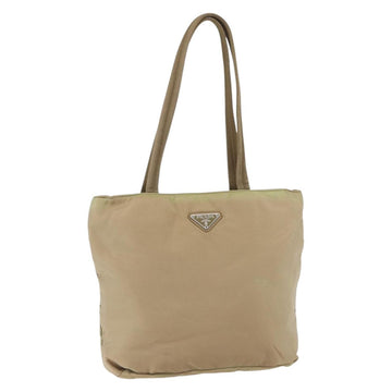 PRADA Tote Bag Nylon Beige Silver Auth 152951