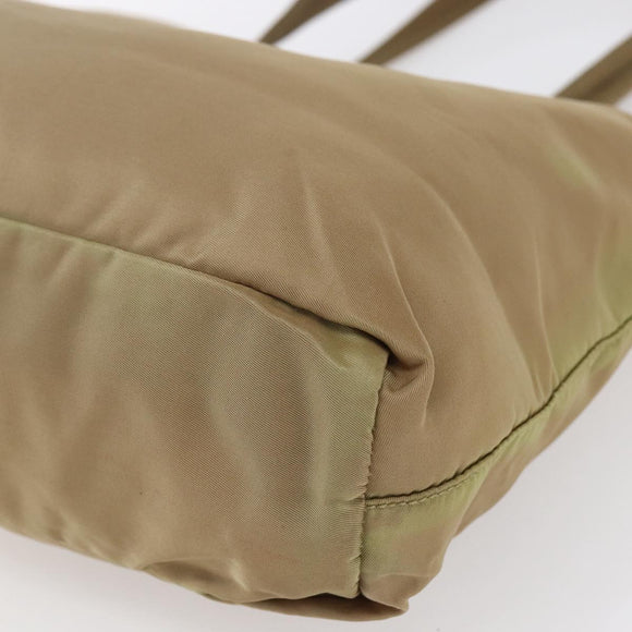 PRADA Tote Bag Nylon Beige Silver Auth 152951