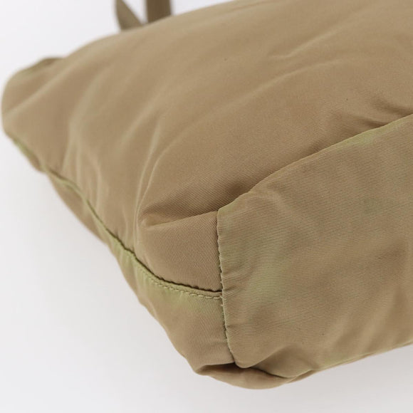 PRADA Tote Bag Nylon Beige Silver Auth 152951