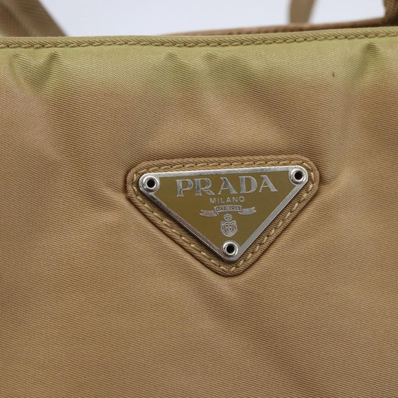 PRADA Tote Bag Nylon Beige Silver Auth 152951