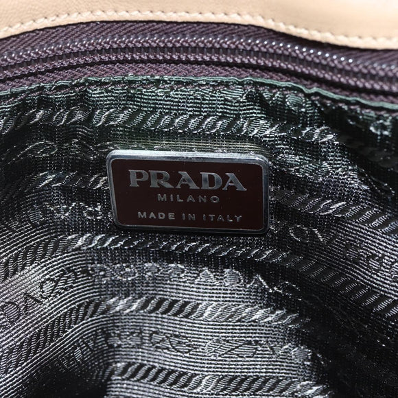 PRADA Tote Bag Nylon Beige Silver Auth 152951