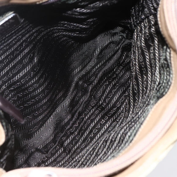 PRADA Tote Bag Nylon Beige Silver Auth 152951