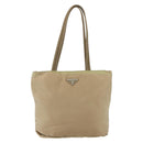 PRADA Tote Bag Nylon Beige Silver Auth 152951-13