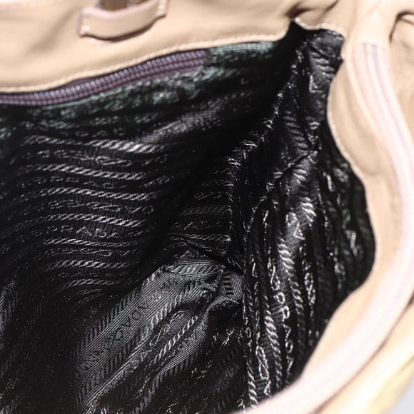 PRADA Tote Bag Nylon Beige Silver Auth 152951
