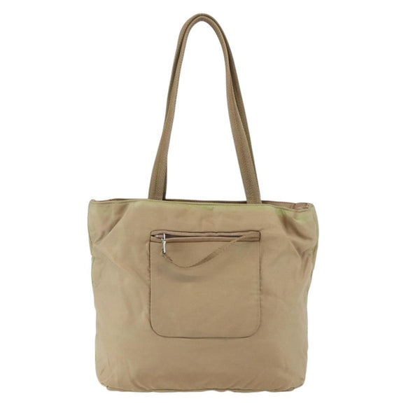 PRADA Tote Bag Nylon Beige Silver Auth 152951