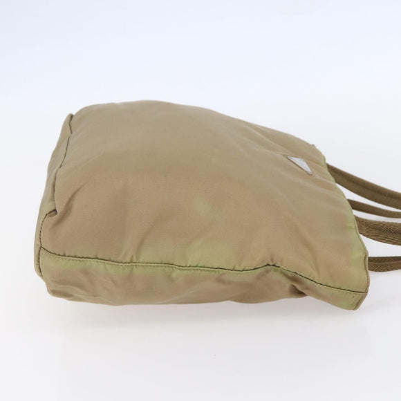 PRADA Tote Bag Nylon Beige Silver Auth 152951