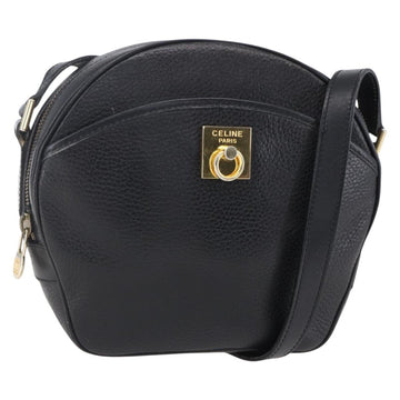CELINE Shoulder Bag Leather Black Gold Auth 152953