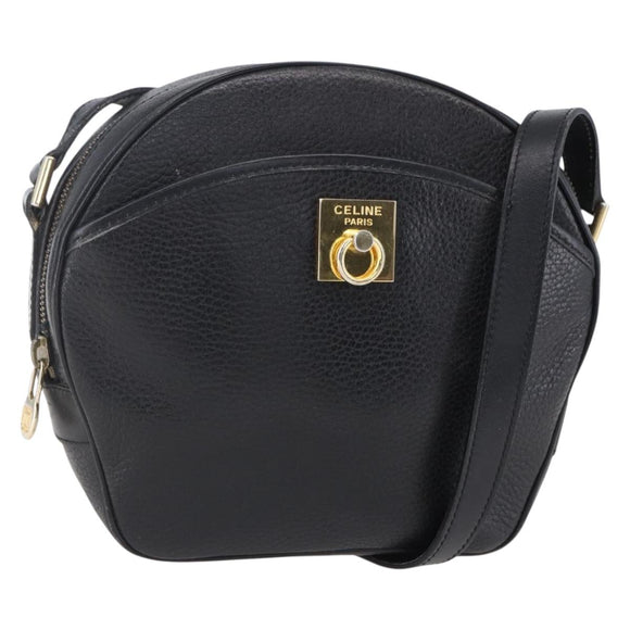 CELINE Shoulder Bag Leather Black Gold Auth 152953
