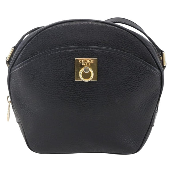 CELINE Shoulder Bag Leather Black Gold Auth 152953
