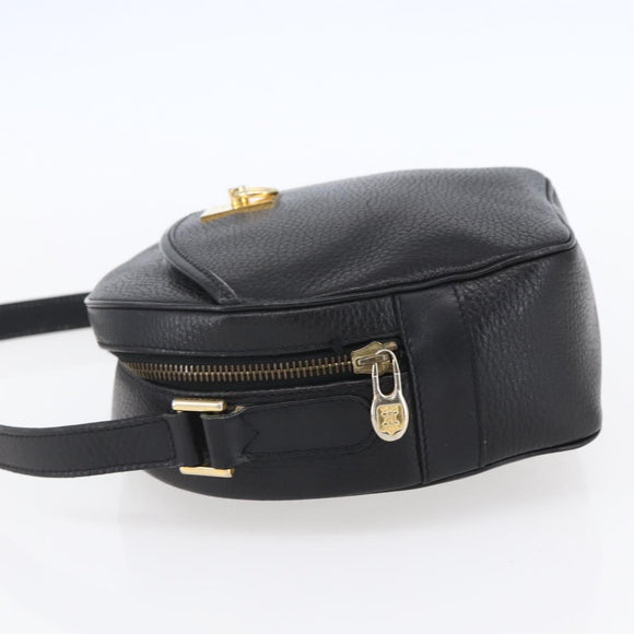 CELINE Shoulder Bag Leather Black Gold Auth 152953