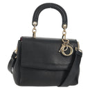 Christian Dior Lady Dior Be Dior Small Bag Leather 2way Black Gold Auth 152955AV-1