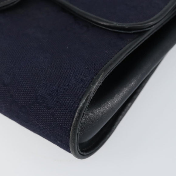 GUCCI GG Canvas Horsebit Chain Shoulder Bag PVC Navy Gold Auth 152956