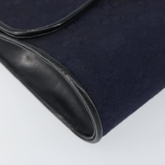 GUCCI GG Canvas Horsebit Chain Shoulder Bag PVC Navy Gold Auth 152956