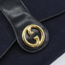 GUCCI GG Canvas Horsebit Chain Shoulder Bag PVC Navy Gold Auth 152956-17