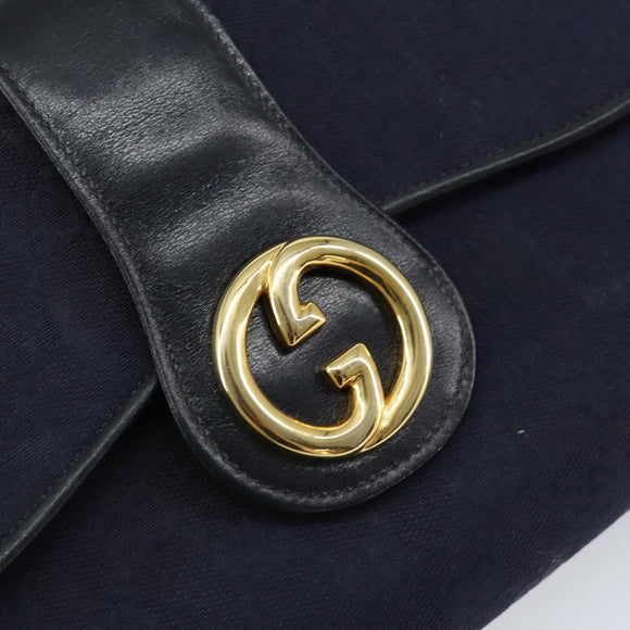 GUCCI GG Canvas Horsebit Chain Shoulder Bag PVC Navy Gold Auth 152956