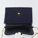 GUCCI GG Canvas Horsebit Chain Shoulder Bag PVC Navy Gold Auth 152956-10
