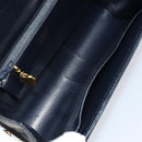 GUCCI GG Canvas Horsebit Chain Shoulder Bag PVC Navy Gold Auth 152956-11