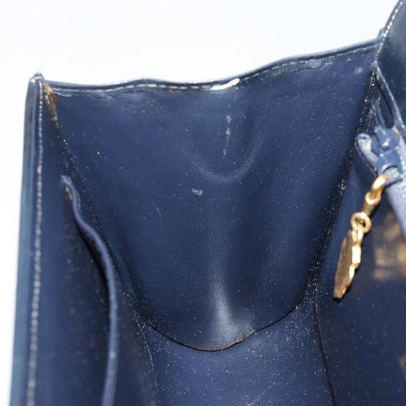 GUCCI GG Canvas Horsebit Chain Shoulder Bag PVC Navy Gold Auth 152956