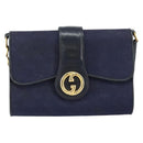 GUCCI GG Canvas Horsebit Chain Shoulder Bag PVC Navy Gold Auth 152956-13