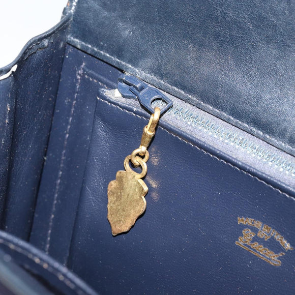 GUCCI GG Canvas Horsebit Chain Shoulder Bag PVC Navy Gold Auth 152956