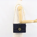 GUCCI GG Canvas Horsebit Chain Shoulder Bag PVC Navy Gold Auth 152956-23