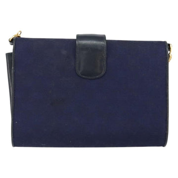 GUCCI GG Canvas Horsebit Chain Shoulder Bag PVC Navy Gold Auth 152956 - 0