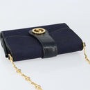 GUCCI GG Canvas Horsebit Chain Shoulder Bag PVC Navy Gold Auth 152956-6