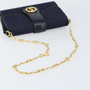 GUCCI GG Canvas Horsebit Chain Shoulder Bag PVC Navy Gold Auth 152956-7
