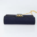GUCCI GG Canvas Horsebit Chain Shoulder Bag PVC Navy Gold Auth 152956-5